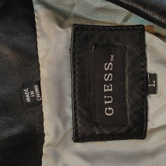 Guess Black Leather Jacket, Womens size Large - Picture 2 of 12